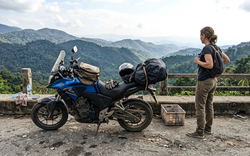 A motorbike at a viewpoint on the Samoeng Loop