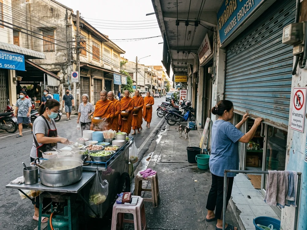A morning street scene in Chiang Mai