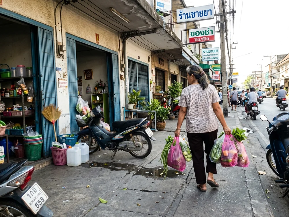 Carrying groceries home from a neighbourhood market in Chiang Mai